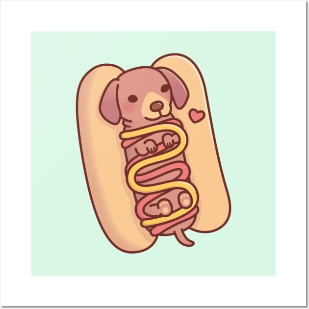 Cute Dachshund Hotdog Bun Wall Art by rustydoodle